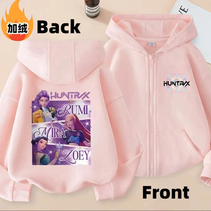 KPop Demon Hunters Rumi Mira Zoey Secondary Cartoon Printed Casual Fleece Jacket Creative Anime Peripheral All-match Hooded Top