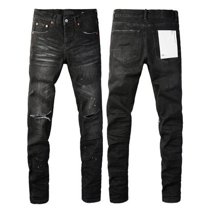 2025 Jeans Man's High Street Blue Ripped Distressed Skinny Jeans Low Rise Denim Trousers Fashion Repair Pants 9003