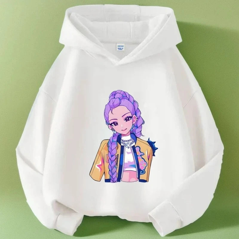 K-pop Demon Hunters Long Sleeve Hoodie for Boys Girls Saja Print Hooded Jacket Children's Fashion Pullover Top Outerwear