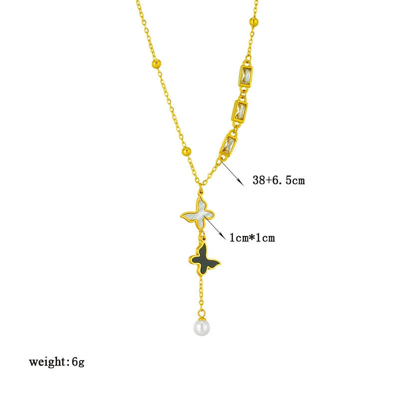 DIEYURO 316L Stainless Steel Heart Eye Square Butterfly Pendant Necklace For Women New Girls Choker Clavicle Chain Jewelry Gifts