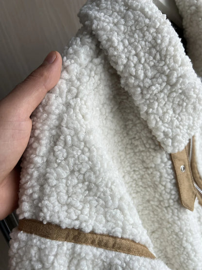 Shearling Coat Reversible Long Sleeve Stand-up Collar