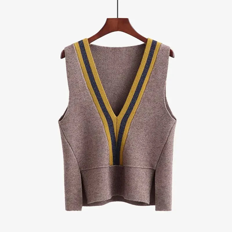 V-neck Fashionable Pullover Spliced Vest Sleeveless