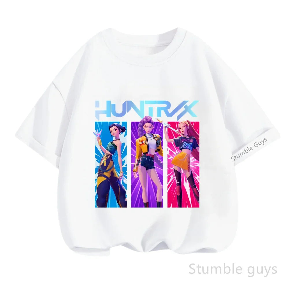 Kpop Demon Hunters T-Shirt Kids Short Sleeve Casual Fashion Summer Boys Girls Anime Clothes