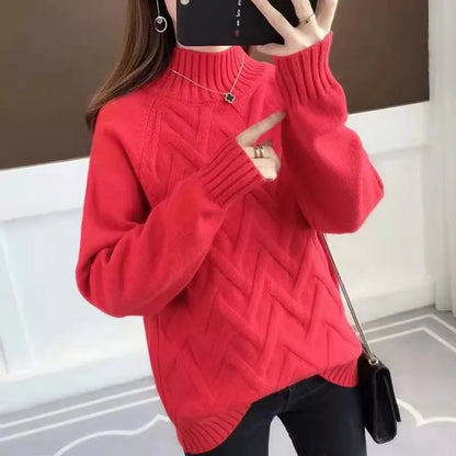 Women's Loose Fit Thiened f High Ne Knitwear Autumn Winter Inner Wear Casual Sle Korean Faion Long Sve Sweater