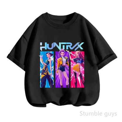 Kpop Demon Hunters T-Shirt Kids Short Sleeve Casual Fashion Summer Boys Girls Anime Clothes