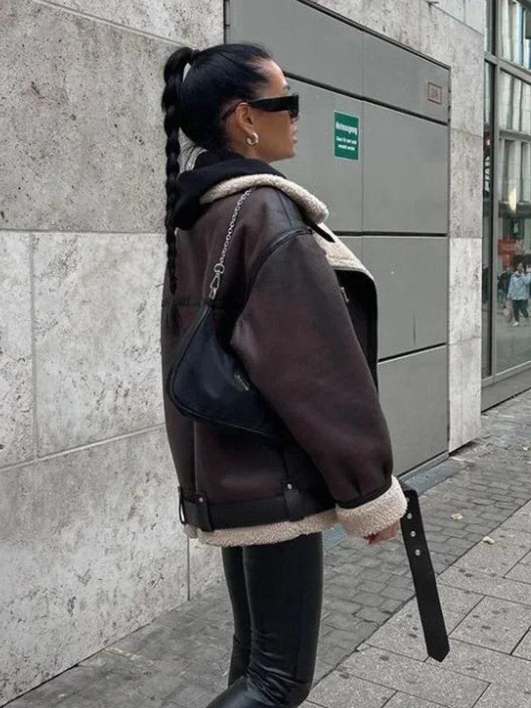 Faux Fur Jacket Zipper Jackets Coat Female Casual Lapel coat