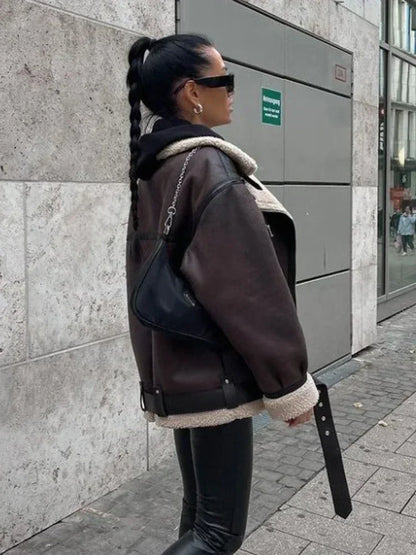 Faux Fur Jacket Zipper Jackets Coat Female Casual Lapel coat