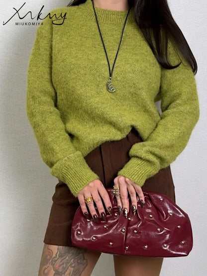 Warm Pullovers O Neck Knitwear Loose Knit Jumpers