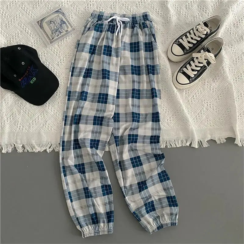 Korean Loose Black Plaid Harajuku Students Harem Long Pants Streetwear Trousers Chic