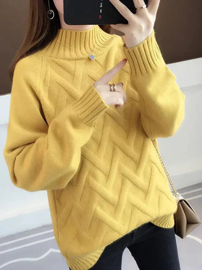 Women's Loose Fit Thiened f High Ne Knitwear Autumn Winter Inner Wear Casual Sle Korean Faion Long Sve Sweater