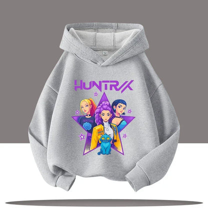 K-pop Demon Hunters Hoodies Boys Girls Long Sleeve Outerwear Saja Boys Print Hooded Coat for Children Fashion Pullover Kids Tops