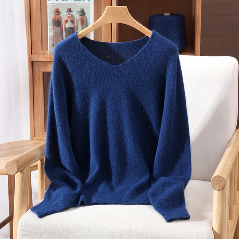 Cashmere Sweater Solid Color Long-Sleeved Wool Knit Bottoming Sweater Loose Top