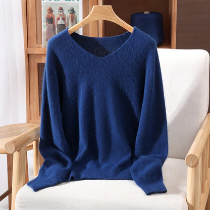 Cashmere Sweater Solid Color Long-Sleeved Wool Knit Bottoming Sweater Loose Top