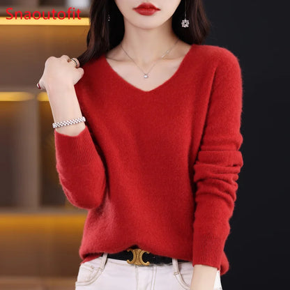 Knitted Pullover V-neck Loose Bottoming Shirt Solid