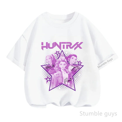 Kpop Demon Hunters T-Shirt Kids Short Sleeve Casual Fashion Summer Boys Girls Anime Clothes