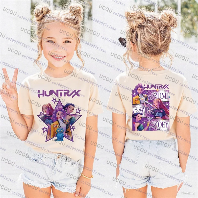 Kpop Demon Hunters Parent Child Short Sleeve T-shirt Cute Kpop Demon Hunters TShirt Harajuku Casual Fashion Cotton Kid's Tshirt