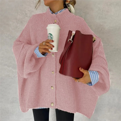 Basic Casual Women's Sweater Knit Solid color O-neck Single Breasted Oversize Cardigan