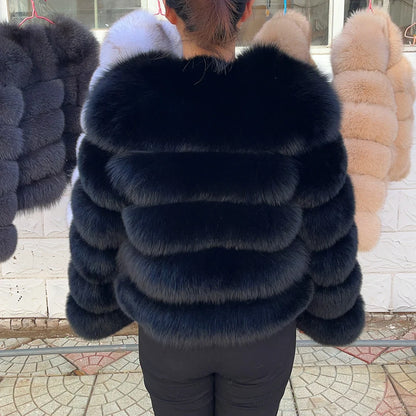 100% Fox Fur Coat Women's Fashion Brown