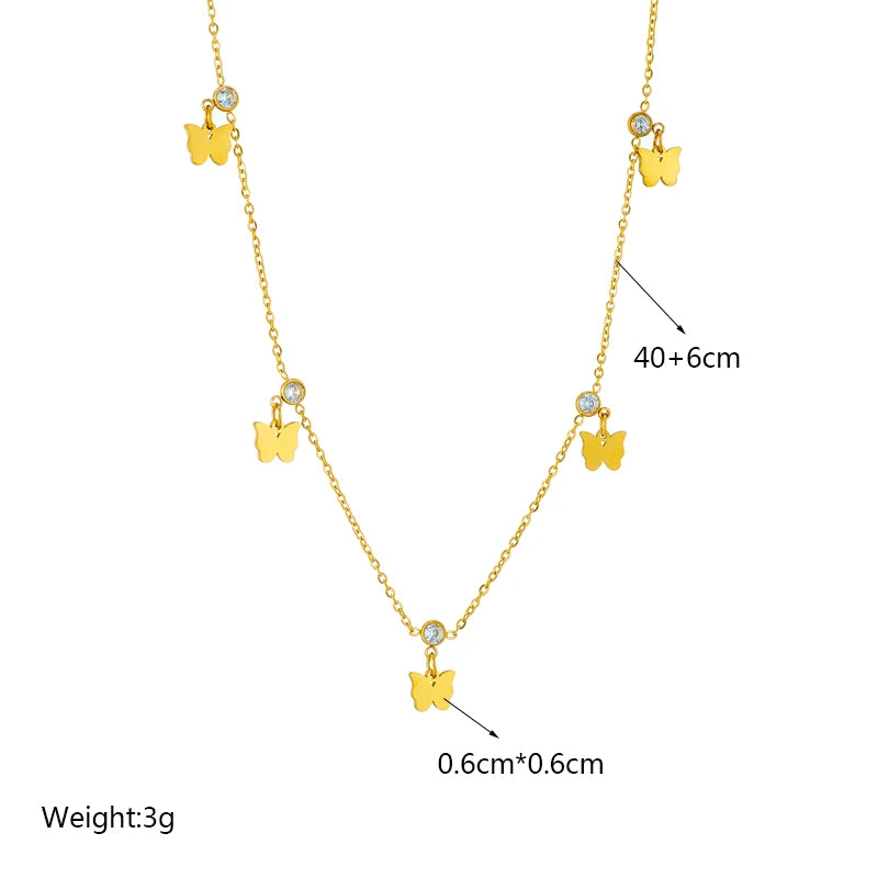 DIEYURO 316L Stainless Steel Heart Eye Square Butterfly Pendant Necklace For Women New Girls Choker Clavicle Chain Jewelry Gifts