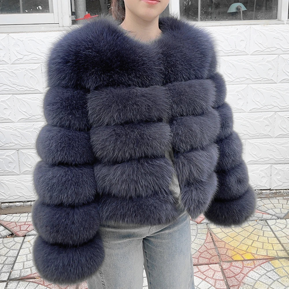 100% Fox Fur Coat Women's Fashion Brown