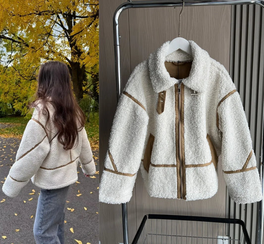 Shearling Coat Reversible Long Sleeve Stand-up Collar