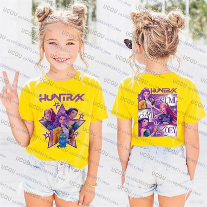 Kpop Demon Hunters Parent Child Short Sleeve T-shirt Cute Kpop Demon Hunters TShirt Harajuku Casual Fashion Cotton Kid's Tshirt