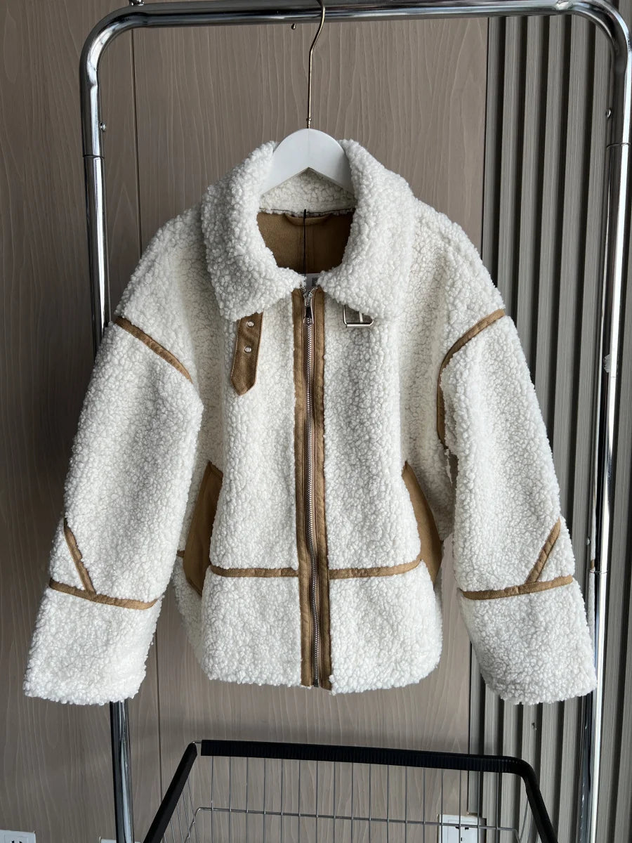 Shearling Coat Reversible Long Sleeve Stand-up Collar