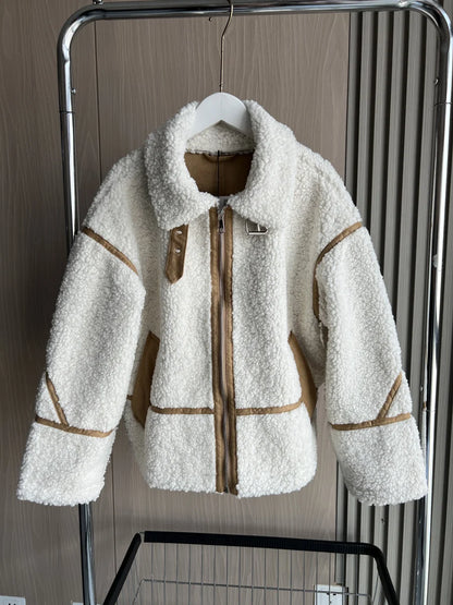 Shearling Coat Reversible Long Sleeve Stand-up Collar