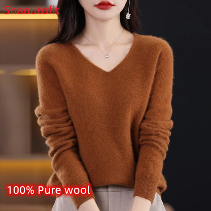 Knitted Pullover V-neck Loose Bottoming Shirt Solid