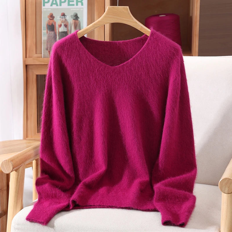 Cashmere Sweater Solid Color Long-Sleeved Wool Knit Bottoming Sweater Loose Top