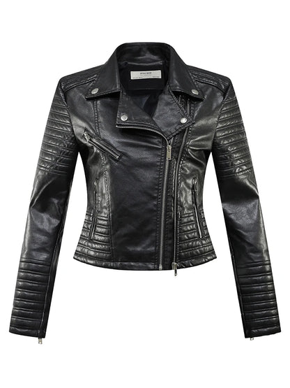 Motorcycle & Biker Faux Leather Jackets Female Vintage High Street Black Punk Coats Outerwear