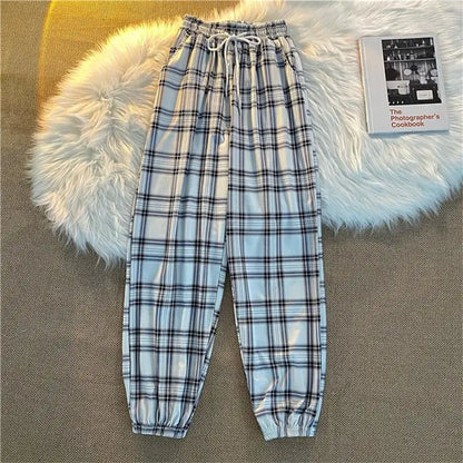 Korean Loose Black Plaid Harajuku Students Harem Long Pants Streetwear Trousers Chic