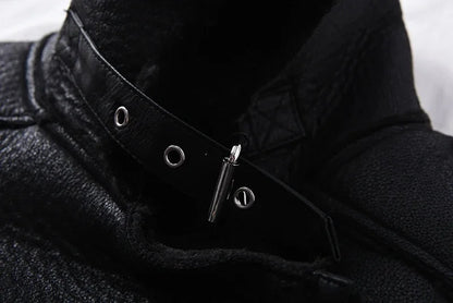 Faux Fur Jacket with Belt Streetwear Female Moto Biker Loose Thicken