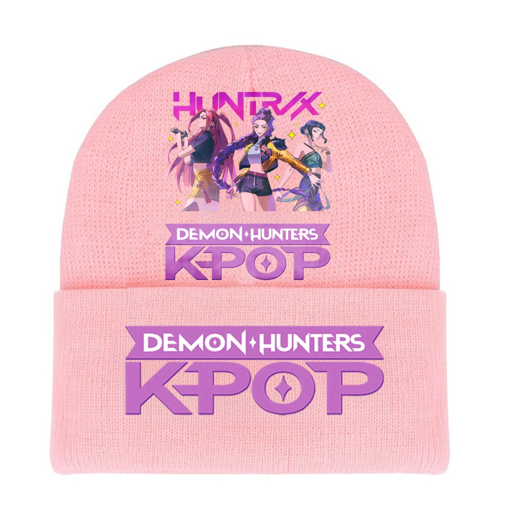 K-pop Demon Hunters Children Knit Hat Kawaii Cartoon Printed Beanie Autumn Girls Winter Outdoor Sports Warm Hat Birthday Gifts