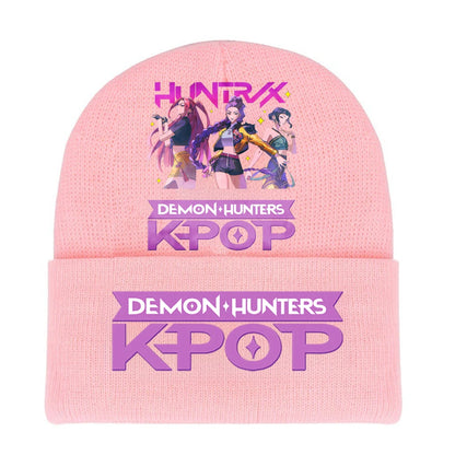 K-pop Demon Hunters Children Knit Hat Kawaii Cartoon Printed Beanie Autumn Girls Winter Outdoor Sports Warm Hat Birthday Gifts