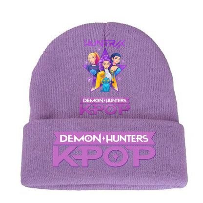 K-pop Demon Hunters Children Knit Hat Kawaii Cartoon Printed Beanie Autumn Girls Winter Outdoor Sports Warm Hat Birthday Gifts