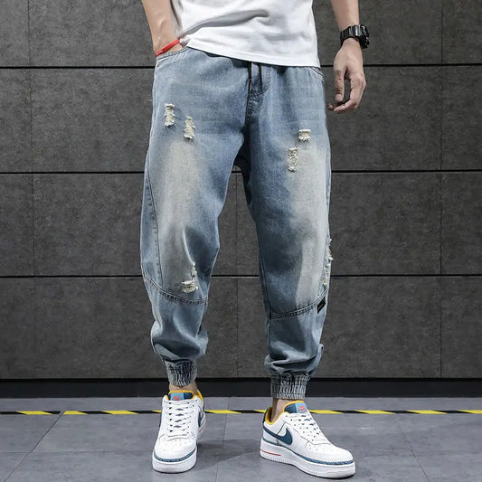 2025 New Hip Hop Harem Jeans Pants Men Loose Joggers Denim Casual Sweatpants Korea Ankle Length Trousers Streetwear Male Clothes