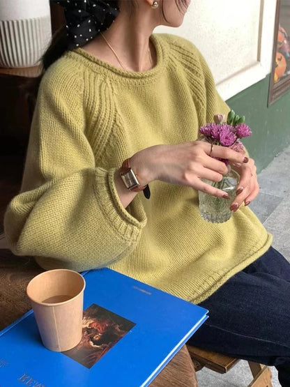 Knitwear Pullovers Women Kawaii Loose Pure Soft Chic Sweater Korean Style Tender Girlish O-neck Popular Vintage