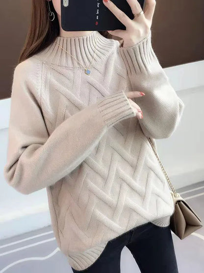 Women's Loose Fit Thiened f High Ne Knitwear Autumn Winter Inner Wear Casual Sle Korean Faion Long Sve Sweater