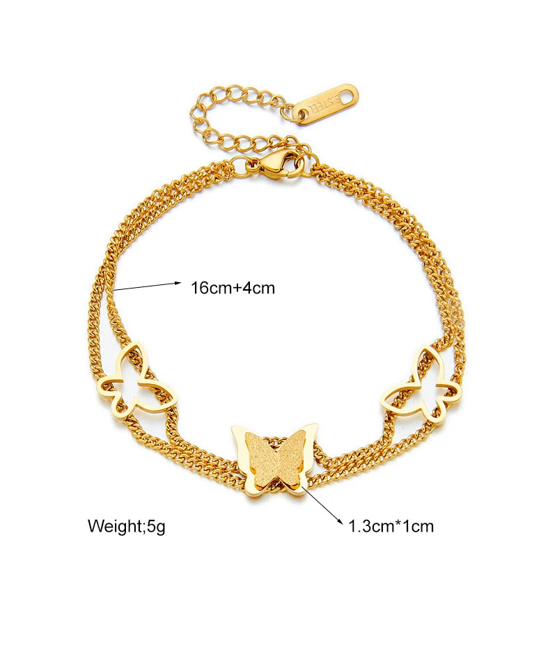 MEYRROYU 316 Stainless Steel Vintage Green Stone Heart Tassel Multilayer Charm Bracelet for Women Wedding Jewelry Beach брелок