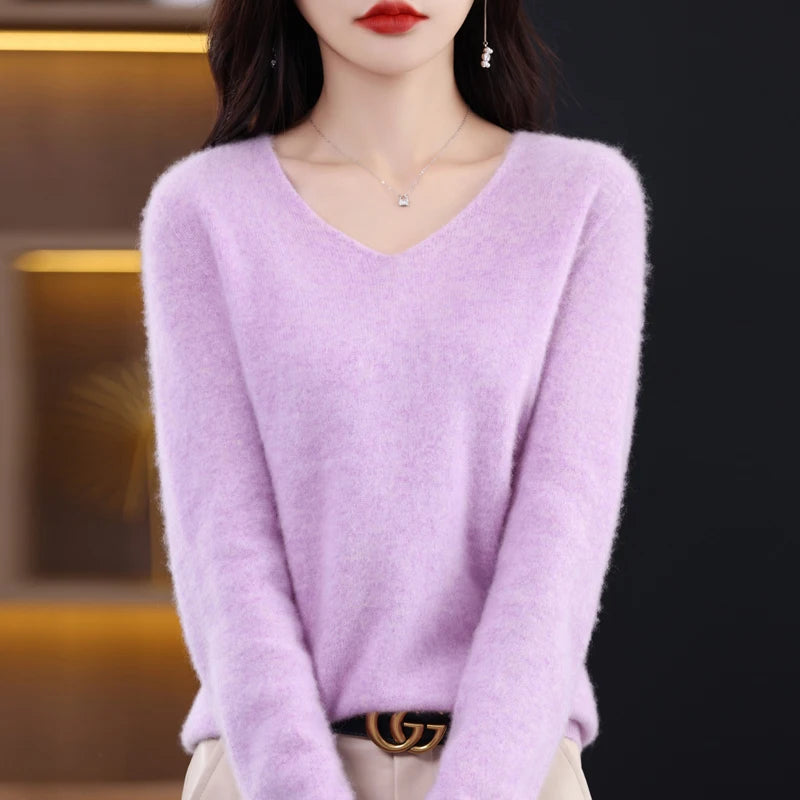 Knitted Pullover V-neck Loose Bottoming Shirt Solid