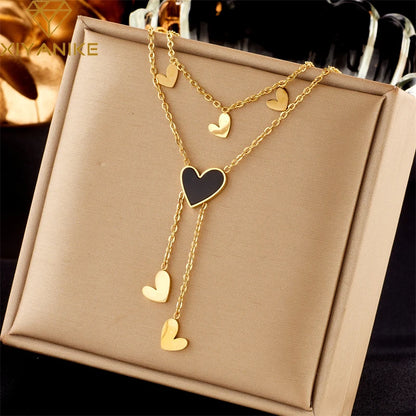 DIEYURO 316L Stainless Steel Heart Eye Square Butterfly Pendant Necklace For Women New Girls Choker Clavicle Chain Jewelry Gifts