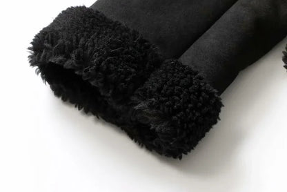 Faux Shearling Sheepskin Leather Jackets Lady Thick Warm Suede Lambs Motorcycle Brown Coats Mujer Chaqueta