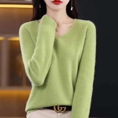 Knitted Pullover V-neck Loose Bottoming Shirt Solid