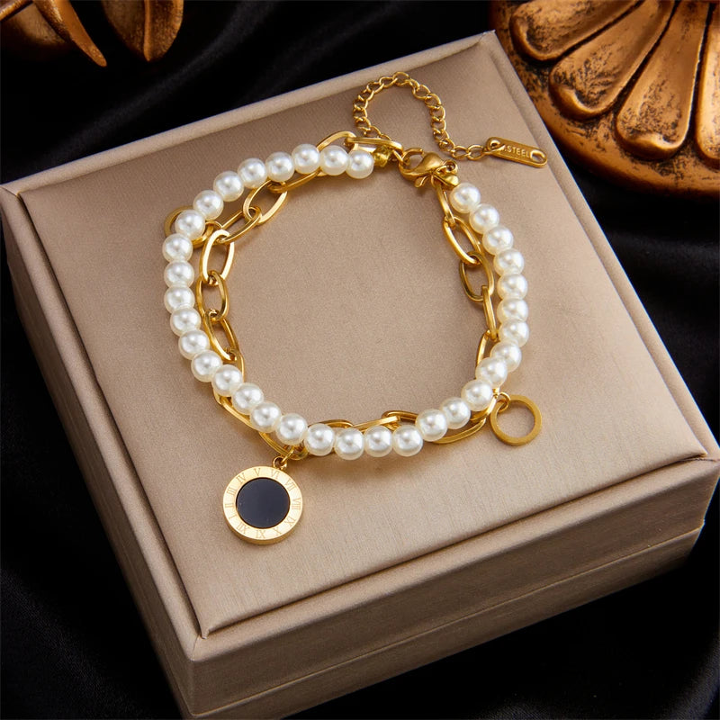 MEYRROYU 316 Stainless Steel Vintage Green Stone Heart Tassel Multilayer Charm Bracelet for Women Wedding Jewelry Beach брелок