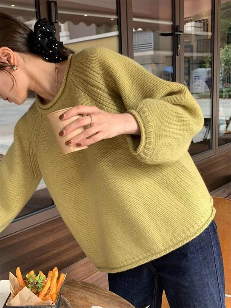 Knitwear Pullovers Women Kawaii Loose Pure Soft Chic Sweater Korean Style Tender Girlish O-neck Popular Vintage