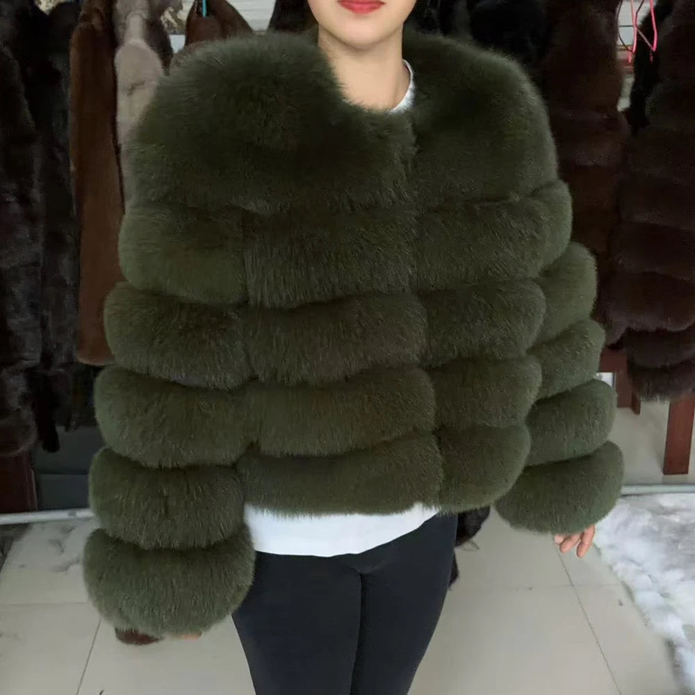 100% Fox Fur Coat Women's Fashion Brown