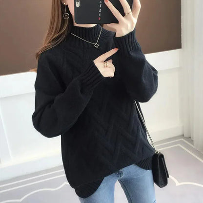 Women's Loose Fit Thiened f High Ne Knitwear Autumn Winter Inner Wear Casual Sle Korean Faion Long Sve Sweater
