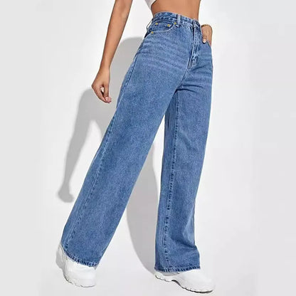 New Women Wear European And American Loose Denim Wide Leg Pants Slim High Waist All-Match Jeans For Women H300