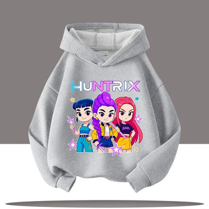 K-pop Demon Hunters Hoodies Boys Girls Long Sleeve Outerwear Saja Boys Print Hooded Coat for Children Fashion Pullover Kids Tops
